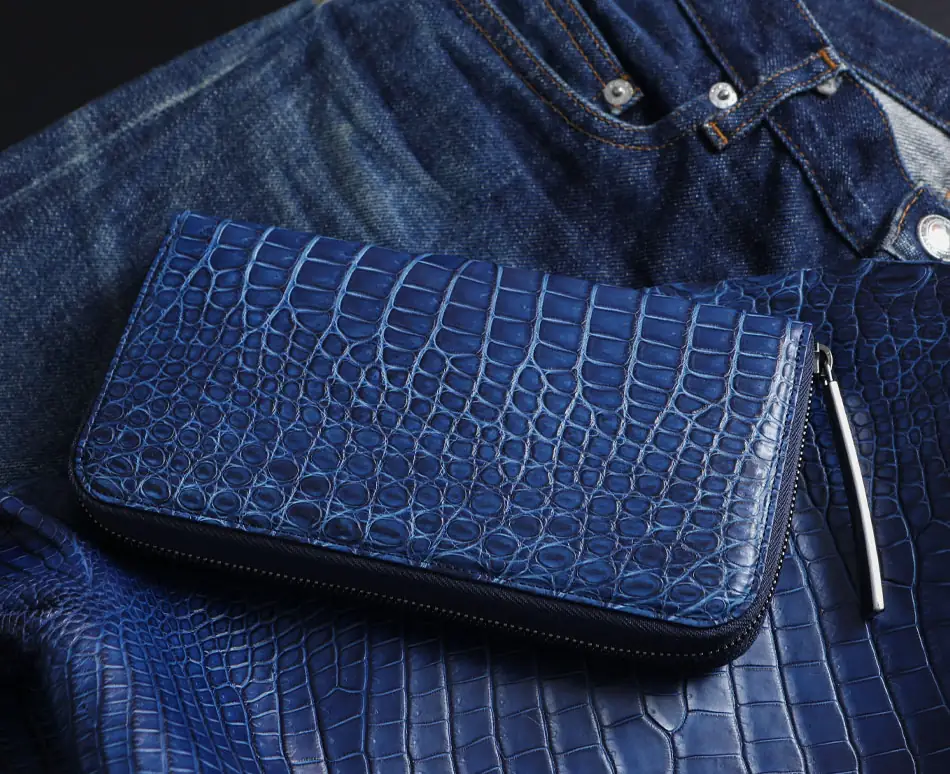 池田工芸 藍染めクロコダイル長財布 の外装写真
